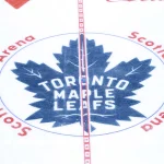 Apr 20, 2025; Toronto, Ontario, CAN; The Toronto Maple Leafs logo at center ice before game one of the first round of the 2025 Stanley Cup Playoffs against the Ottawa Senators at Scotiabank Arena.