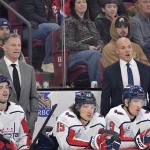 Nov 20, 2025; Montreal, Quebec, CAN; Washington Capitals assistant coach Kirk Muller and head coach Spencer Carbery during the second period of the game against the Montreal Canadiens at the Bell Centre. Mandatory Credit: Eric Bolte-Imagn Images