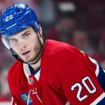 Apr 26, 2026; Montreal, Quebec, CAN; Montreal Canadiens left wing Juraj Slafkovsky (20) looks on against the Tampa Bay Lightning during the second period in game four of the first round of the 2026 Stanley Cup Playoffs at Bell Centre.