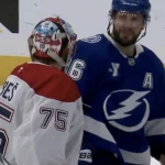 Nikita Kucherov et Jakub Dobes, du Canadien de Montr�al.
