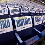 Apr 28, 2026; Buffalo, New York, USA; A general view of the towels that fans will receive during a game between the Buffalo Sabres and the Boston Bruins in game five of the first round of the 2026 Stanley Cup Playoffs at KeyBank Center.
