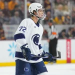 Oct 3, 2025; Tempe, AZ, USA; Penn State Nittany Lions forward Gavin McKenna (72) in action against the Arizona State Sun Devils at Mullett Arena. Mandatory Credit: Joe Camporeale-Imagn Images