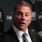 Nov 20, 2024; Toronto, Ontario, CAN; Vegas Golden Knights head coach Bruce Cassidy during a post game media conference after a loss to the Toronto Maple Leafs at Scotiabank Arena. Mandatory Credit: John E. Sokolowski-Imagn Images