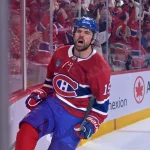 May 12, 2026; Montreal, Quebec, CAN; Montreal Canadiens forward Alex Newhook (15) celebrates after scoring a goal against the Buffalo Sabres during the first period in game four of the second round of the 2026 Stanley Cup Playoffs at Bell Centre. Mandatory Credit: Eric Bolte-Imagn Images