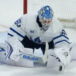 Mar 21, 2026; Ottawa, Ontario, CAN; Toronto Maple Leafs goalie Joseph Woll (60) makes a save in the third period against the Ottawa Senators at the Canadian Tire Centre. Mandatory Credit: Marc DesRosiers-IMAGN Images