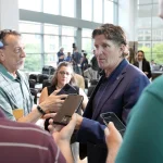 Jul 1, 2023; Columbus, OH, USA; New Columbus Blue Jackets head coach Mike Babcock talks to the media after being named head coach during a press conference at Nationwide Arena.