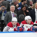 Nov 9, 2024; Toronto, Ontario, CAN; Montreal Canadiens head coach Martin St. Louis watches the play against the Toronto Maple Leafs during the third period at Scotiabank Arena.
