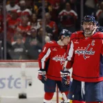 Apr 12, 2026; Washington, District of Columbia, USA; Washington Capitals left wing Alex Ovechkin (8) smiles while waving off a handshake line by the Pittsburgh Penguins after their game at Capital One Arena.