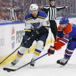 Edmonton Oilers linked to star winger in potential blockbuster deal to pair with Connor McDavid Feb 28, 2024; Edmonton, Alberta, CAN; Edmonton Oilers defensemen Mattias Ekholm (14) knocks the puck away from St. Louis Blues forward Jordan Kyrou (25) during the second period at Rogers Place. Mandatory Credit: Perry Nelson-Imagn Images