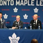 Toronto Maple Leafs left waiting as dream coaching target refuses to rush decision May 4, 2026; Toronto, Ontario, CANADA; Maple Leafs Sports and Entertainment CEO Keith Pelley answers media questions between Toronto Maple Leafs general manager John Chayka (left) and senior executive advisor Mats Sundin during an introductory news conference at Real Sports Bar and Grill. Mandatory Credit: Dan Hamilton-Imagn Images