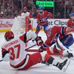 NHL makes bizarre overtime reversal after messy Hurricanes finish May 25, 2026; Montreal, Quebec, CAN; Montreal Canadiens goaltender Jakub Dobes (75) defends Carolina Hurricanes right wing Andrei Svechnikov (37) during the second period in game three of the Eastern Conference Final of the 2026 Stanley Cup Playoffs at Bell Centre. Mandatory Credit: Eric Bolte-Imagn Images