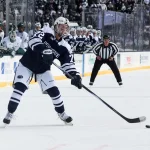Jan 31, 2026; State College, PA, USA; Penn State Nittany Lions forward Gavin McKenna (72) looks to shoot the puck during the first period against the Michigan State Spartans at Beaver Stadium. Mandatory Credit: Matthew O\'Haren-Imagn Images