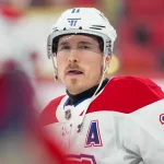 Jan 1, 2026; Raleigh, North Carolina, USA; Montréal Canadiens right wing Brendan Gallagher (11) looks on during the warmups before the game against the Carolina Hurricanes at Lenovo Center.