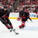 Cameras catch K'Andre Miller doing something never seen before after Hurricanes Game 5 win May 29, 2026; Raleigh, North Carolina, USA; Carolina Hurricanes defenseman K\'Andre Miller (19) plays the puck near goaltender Frederik Andersen (31) against the Montreal Canadiens in game five of the Eastern Conference Final of the 2026 Stanley Cup Playoffs during the second period at Lenovo Center. Mandatory Credit: James Guillory-Imagn Images