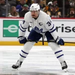 Dec 7, 2024; Pittsburgh, Pennsylvania, USA; Toronto Maple Leafs center Auston Matthews (34) waits to take the opening face-off against the Pittsburgh Penguins during the first period at PPG Paints Arena. Mandatory Credit: Charles LeClaire-Imagn Images
