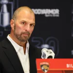 Jun 7, 2024; Sunrise, Florida, USA; Florida Panthers general manager Bill Zito speaks to reporters during media day in advance of the 2024 Stanley Cup Final at Amerant Bank Arena.