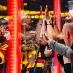 Jan 31, 2026; Vancouver, British Columbia, CAN; Vancouver Canucks forward Liam Ohgren (92) and forward Jonathan Lekkerimaki (23) celebrate Lekkerimaki\'s goal against the Toronto Maple Leafs as fans bang on the glass in the second period at Rogers Arena.