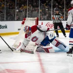 Dec 1, 2024; Boston, Massachusetts, USA; Montreal Canadiens goaltender Cayden Primeau (30) makes a save in the first period against the Boston Bruins at TD Garden.