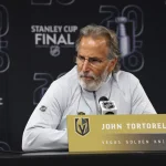 Jun 4, 2026; Raleigh, North Carolina, USA; Vegas Golden Knights John Tortorella during the post game press conference after the loss to the Carolina Hurricanes in game two of the 2026 Stanley Cup Final at Lenovo Center.
