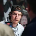 Jun 1, 2026; Raleigh, North Carolina, USA; Vegas Golden Knights right wing Mitch Marner (93) during media day for the 2026 Stanley Cup Final at Lenovo Center.