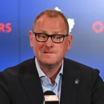 Jun 1, 2023; Toronto, Ontario, CANADA; Toronto Maple Leafs new general manager Brad Treliving reacts to a question during an introductory press conference at Scotiabank Arena.