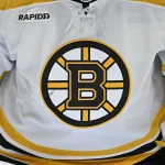 Feb 14, 2023; Dallas, Texas, USA; A view of the Boston Bruins logo during the game between the Dallas Stars and the Boston Bruins at American Airlines Center.