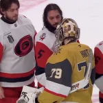 Carter Hart handshake line with Carolina Hurricanes