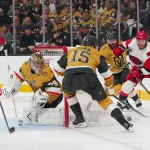What two Hurricanes did to Carter Hart during handshakes changes things Jun 14, 2026; Las Vegas, Nevada, USA; Vegas Golden Knights defenseman Noah Hanifin (15) and goaltender Carter Hart (79) defends against the Carolina Hurricanes during the second period in game six of the 2026 Stanley Cup Final at T-Mobile Arena. Mandatory Credit: Stephen R. Sylvanie-Imagn Images