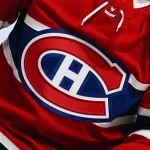 Feb 10, 2022; Montreal, Quebec, CAN; A view of the Montreal Canadiens logo worn by a member of the team during warm-up at Bell Centre. Mandatory Credit: David Kirouac-Imagn Images