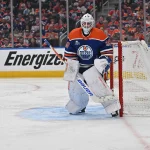 Apr 20, 2026; Edmonton, Alberta, CAN; Edmonton Oilers goalie Connor Ingram (39) in a game against the Anaheim Ducks in game one of the first round of the 2026 Stanley Cup Playoffs during the second period at Rogers Place.: