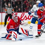 Transaction confirmée : le Canadien vient de gagner un gros avantage 18 janvier 2025; Montréal, Québec, Canada; Le gardien des Canadiens de Montréal, Sam Montembeault (35), effectue un arrêt sans bâton contre les Maple Leafs de Toronto en troisième période au Centre Bell.