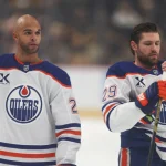 Dec 16, 2025; Pittsburgh, Pennsylvania, USA; Edmonton Oilers defenseman Darnell Nurse (25) and center Leon Draisaitl (29) warm up before the game against the Pittsburgh Penguins at PPG Paints Arena.