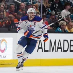 Apr 8, 2026; San Jose, California, USA; Edmonton Oilers center Connor McDavid (97) looks for the puck during a game against the San Jose Sharks in the second period at SAP Center at San Jose.