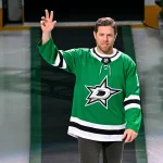 Oct 14, 2025; Dallas, Texas, USA; Former player Joe Pavelski is introduced before the game between the Dallas Stars and the Minnesota Wild at the American Airlines Center.