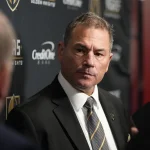 Nov 20, 2024; Toronto, Ontario, CAN; Vegas Golden Knights head coach Bruce Cassidy during a post game media conference after a loss to the Toronto Maple Leafs at Scotiabank Arena. :