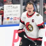 Feb 28, 2026; Toronto, Ontario, CAN; Ottawa Senators forward Brady Tkachuk (7) warms up before playing the Toronto Maple Leafs at Scotiabank Arena.