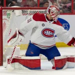 23 avril 2022; Ottawa (Ontario, Canada); Le gardien des Canadiens de Montréal, Carey Price (31), ne parvient pas à arrêter un tir du centre des Sénateurs d'Ottawa, Josh Norris (non visible sur la photo), en deuxième période au Centre Canadian Tire.