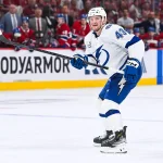 Apr 26, 2026; Montreal, Quebec, CAN; Tampa Bay Lightning defenseman Darren Raddysh (43) skates against the Montreal Canadiens during the second period in game four of the first round of the 2026 Stanley Cup Playoffs at Bell Centre.