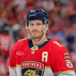 May 9, 2025; Sunrise, Florida, USA; Florida Panthers left wing Matthew Tkachuk (19) looks on against the Toronto Maple Leafs during the third period in game three of the second round of the 2025 Stanley Cup Playoffs at Amerant Bank Arena.