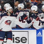 Oilers acquire star forward of the Blue Jackets but it costs them in latest blockbuster trade proposal Jan 25, 2023; Edmonton, Alberta, CAN; The Columbus Blue Jacket celebrate a goal scored by forward Kirill Marchenko (86) during the third period against the Edmonton Oilers at Rogers Place. Mandatory Credit: Perry Nelson-Imagn Images
