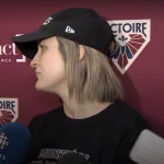 Marie-Philip Poulin, en conférence de presse avec la Victoire de Montréal.