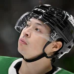 Apr 9, 2026; Dallas, Texas, USA; Dallas Stars left wing Jason Robertson (21) looks on during the game between the Stars and the Wild at American Airlines Center.