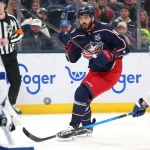 Jan 24, 2026; Columbus, Ohio, USA; Columbus Blue Jackets right wing Kirill Marchenko (86) shoots the puck during the second period against the Tampa Bay Lightning at Nationwide Arena.