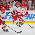 Hurricanes 'actively seeking' to trade expensive member of their cup-winning roster May 26, 2025; Sunrise, Florida, USA; Carolina Hurricanes center Jordan Staal (11), Carolina Hurricanes center Jesperi Kotkaniemi (82) and Carolina Hurricanes right wing Jackson Blake (53) control the puck during the first period against the Florida Panthers in game four of the Eastern Conference Final of the 2025 Stanley Cup Playoffs at Amerant Bank Arena. Mandatory Credit: Sam Navarro-Imagn Images