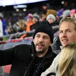 Nov 8, 2023; Foxborough, Massachusetts, USA; Milan Lucic of the Boston Bruins looks on before the game between Philadelphia Union and New England Revolution at Gillette Stadium.