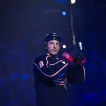 Oct 17, 2024; Columbus, Ohio, USA; Columbus Blue Jackets defenseman Zach Werenski (8) is introduced before the game against the Buffalo Sabres at Nationwide Arena on Thursday.