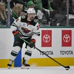 Apr 28, 2026; Dallas, Texas, USA; Minnesota Wild right wing Mats Zuccarello (36) skates against the Dallas Stars in game five of the first round of the 2026 Stanley Cup Playoffs at American Airlines Center.
