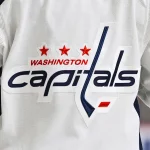 Feb 10, 2022; Montreal, Quebec, CAN; A view of the Washington Capitals logo worn by a member of the team during the second period at Bell Centre.