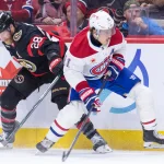 11 mars 2026; Ottawa (Ontario, Canada); Claude Giroux (28), ailier droit des Sénateurs d'Ottawa, se bat avec Brendan Gallagher (11), ailier droit des Canadiens de Montréal, en deuxième période au Centre Canadian Tire.