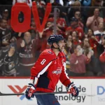 Apr 12, 2026; Washington, District of Columbia, USA; Washington Capitals left wing Alex Ovechkin (8) skates off the ice after the Capitals' game against the Pittsburgh Penguins at Capital One Arena.